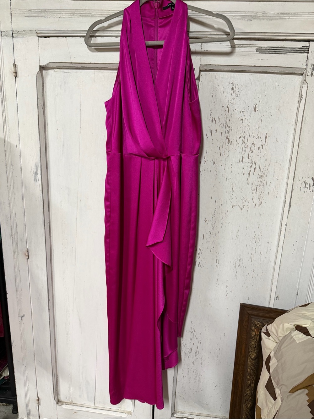 Alex Marie Sleeveless Fuchsia Wrap Maxi Dress